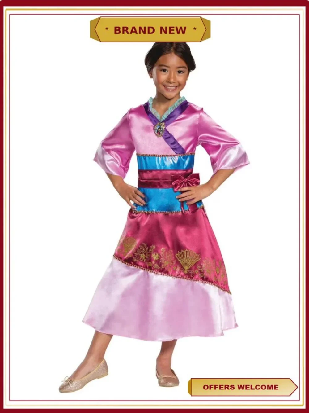 Girls' Mulan Dress Classic Costume Size 4-6 Pink Faux Wrap